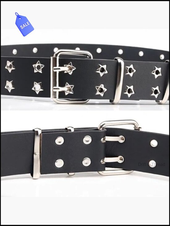 Double Grommet Studded Punk Belt with Detachable Chain